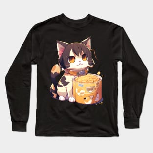 Kawaii Neko Cute Ramen Cat Japanese Noodle Anime Lover Long Sleeve T-Shirt